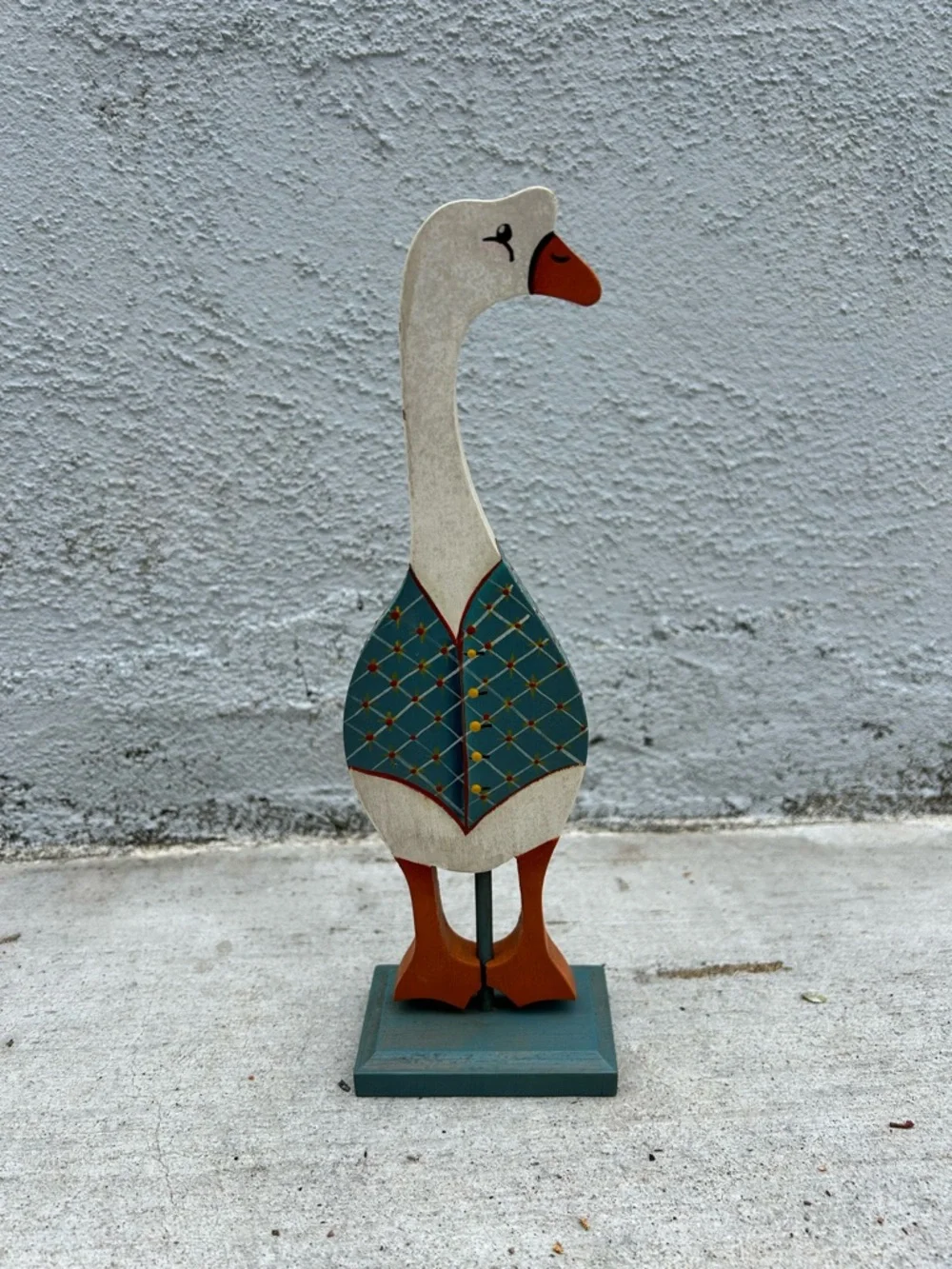 Hand Painted Wooden Goose Figurine